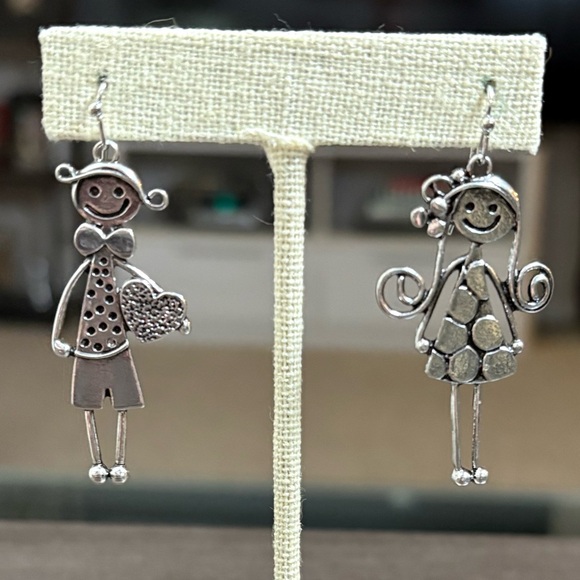 Silver Boy & Girl Dangle Earrings - Picture 2 of 4